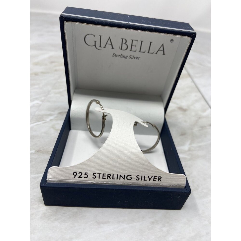 GIA BELLA, SILVER PIERCED EARRINGS, HOOPS, 925 STERLING SILVER IN BOX